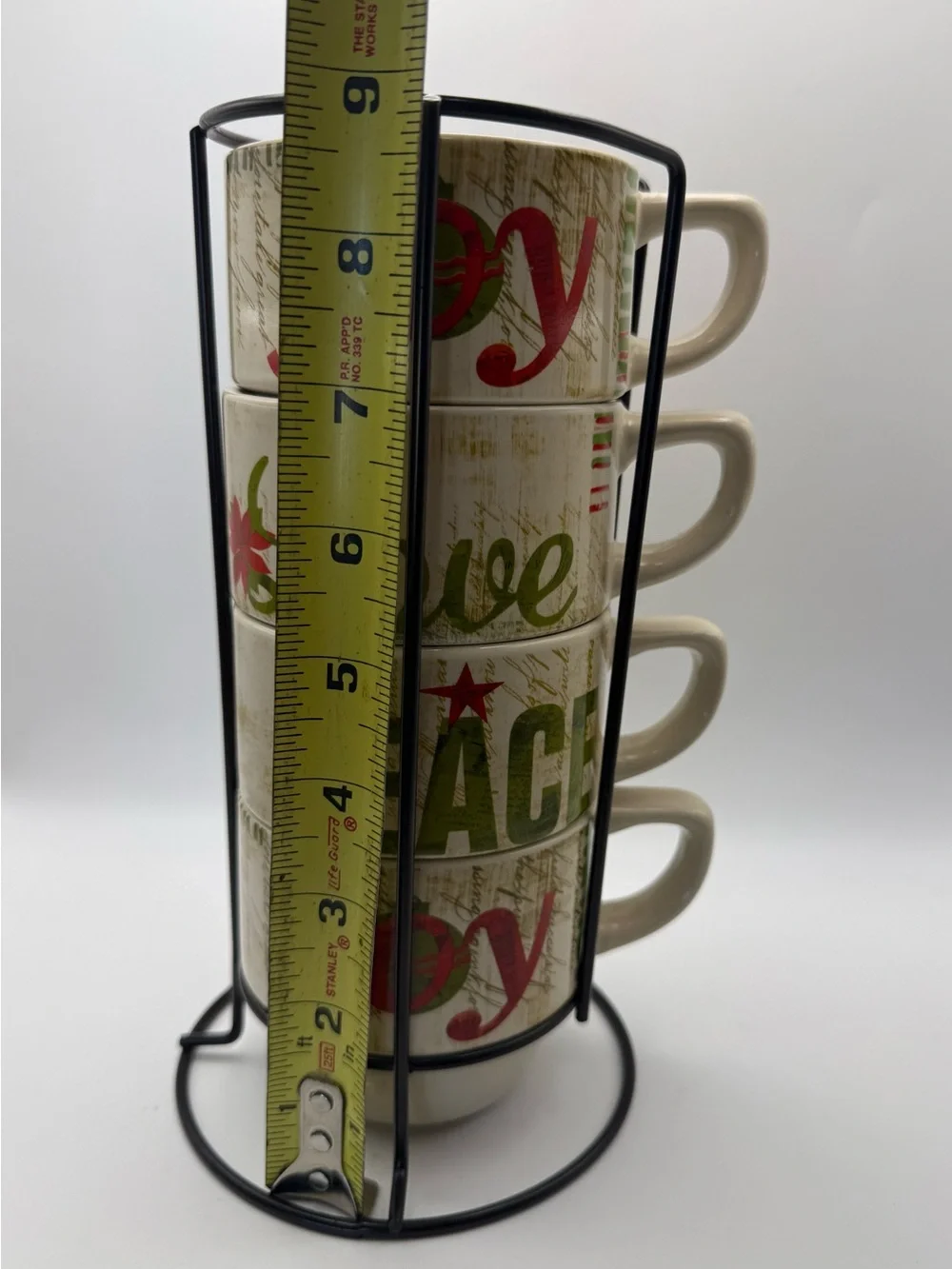 Pier 1 Holiday Stackable Mug Set - Red & Green on Cream